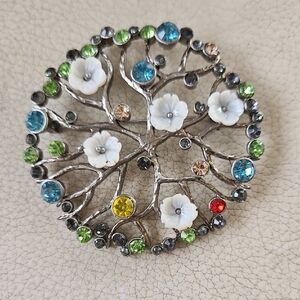 Floral Gemstone Brooch with Multicolor Accents
